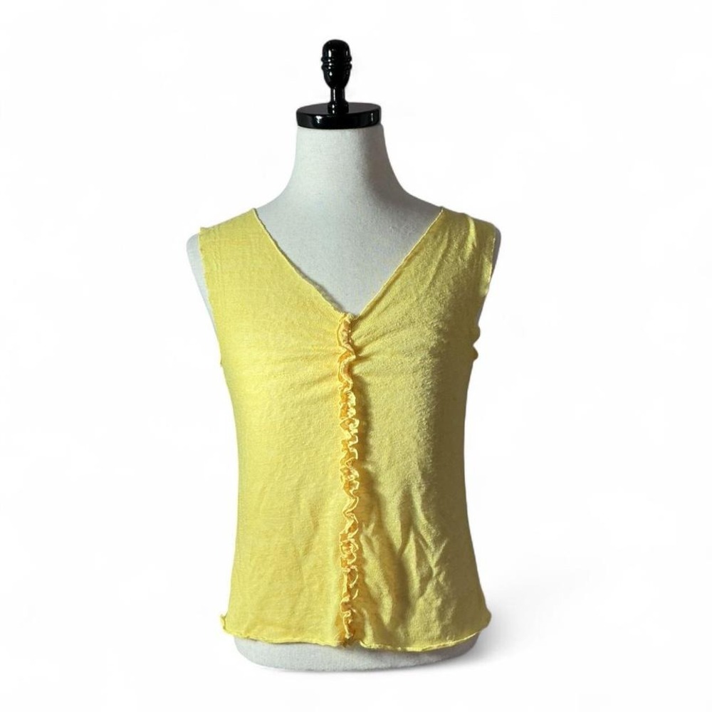 Ours Star Y2K Womens‎ Yellow Sleeveless Button Up V Neck Top